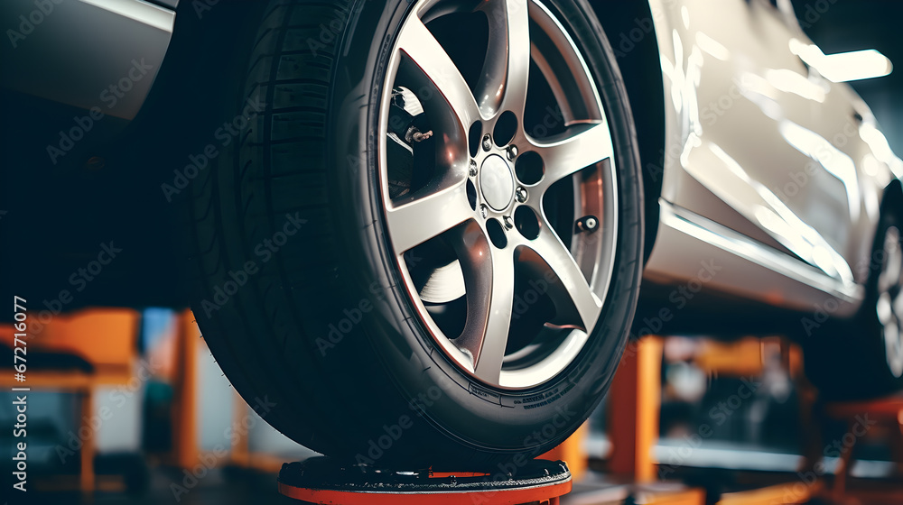 Mechanic repairing tire: Vulcanization, Tire Sales Worker Finishing Change of Car Wheels.