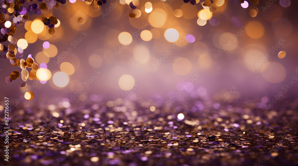 gold and purple abstract glitter confetti background, purple glitter background, abstract background, particle purple