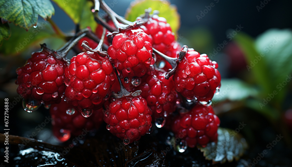 Fresh raspberry, sweet summer fruit, healthy and organic generated by AI