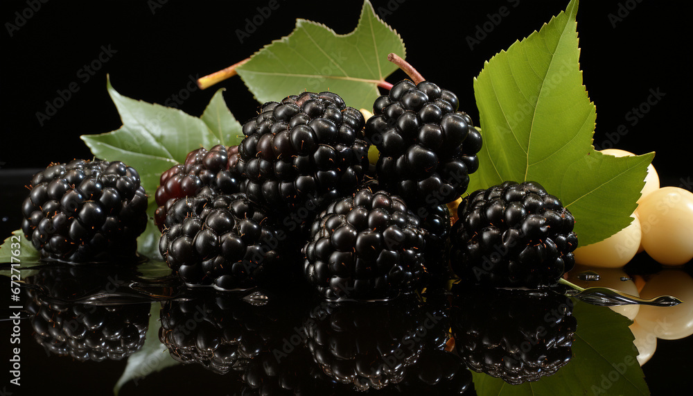 Fresh, ripe berries on a wooden table, a healthy snack generated by AI