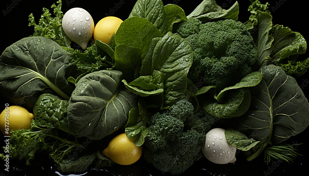 Fresh, healthy salad a colorful, vegetarian feast on black background generated by AI