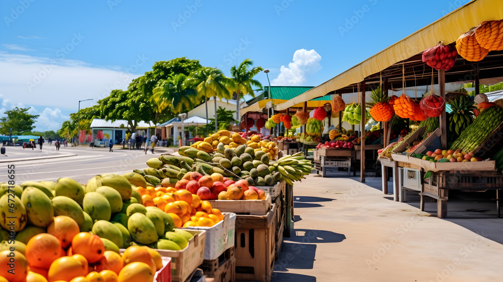 fruit and vegetables on the market in village small town