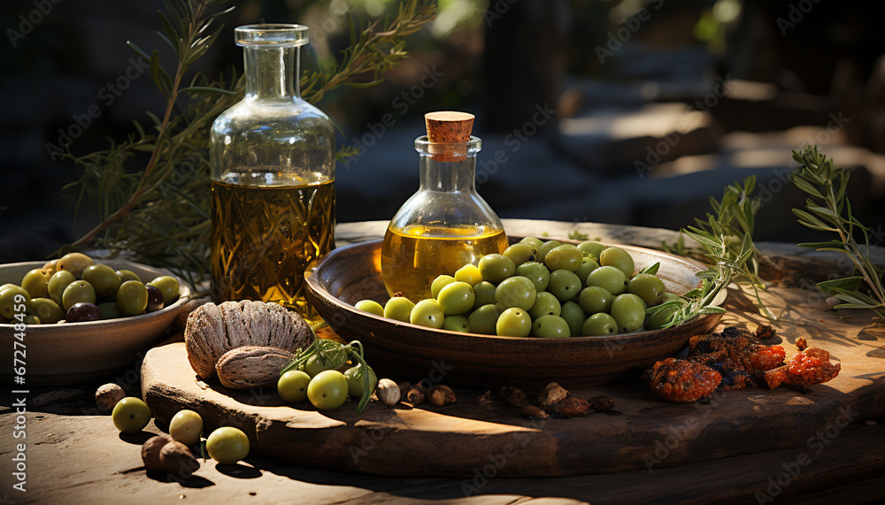 Fresh olive oil, a healthy gourmet ingredient for cooking generated by AI