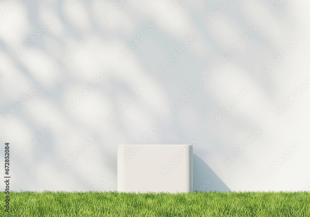 3D rendering platform podium with grass plant product presentation background