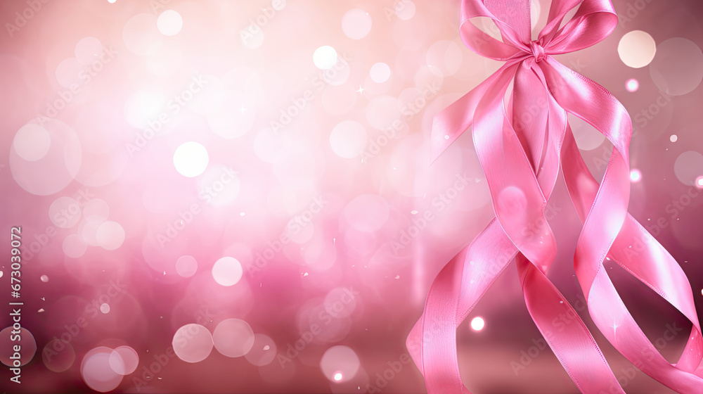 pink ribbon awarness month on blur background,  concept background with copy space