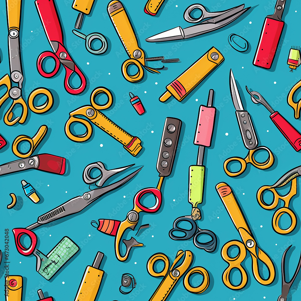 cartoon barber scissors background seamless pattern.