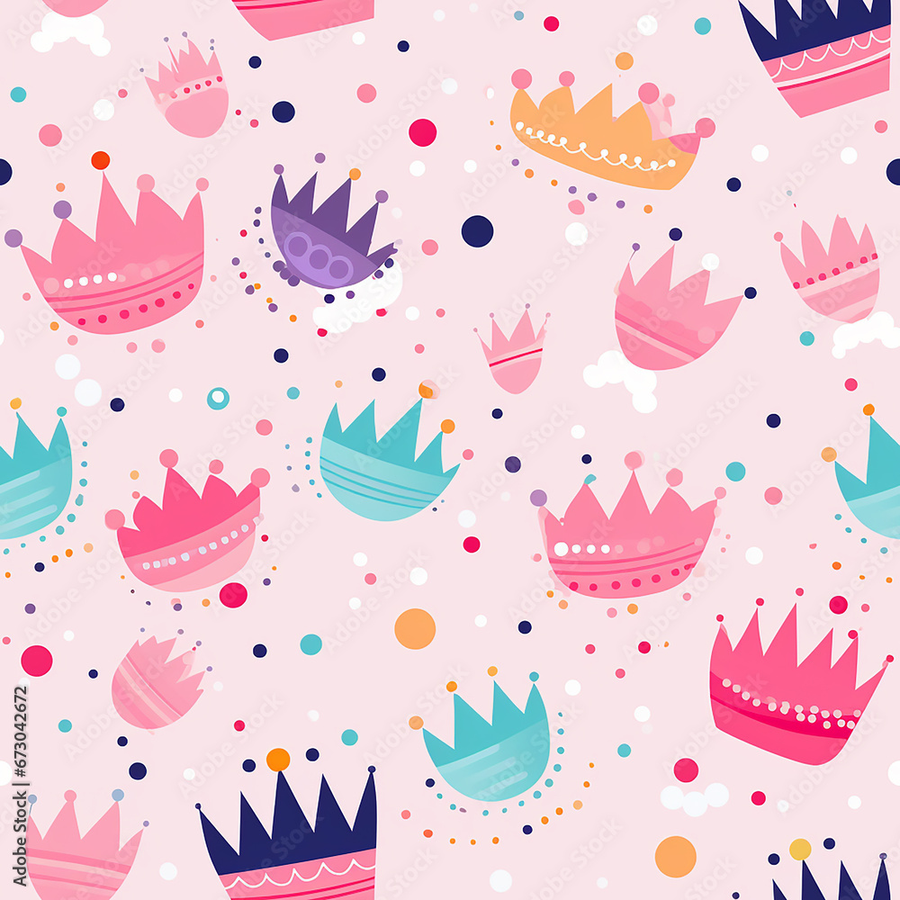 cartoon barber crowns background seamless pattern