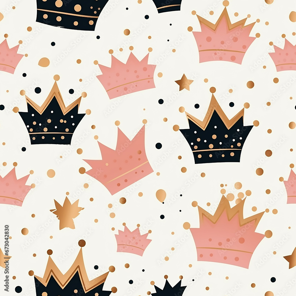 cartoon barber crowns background seamless pattern