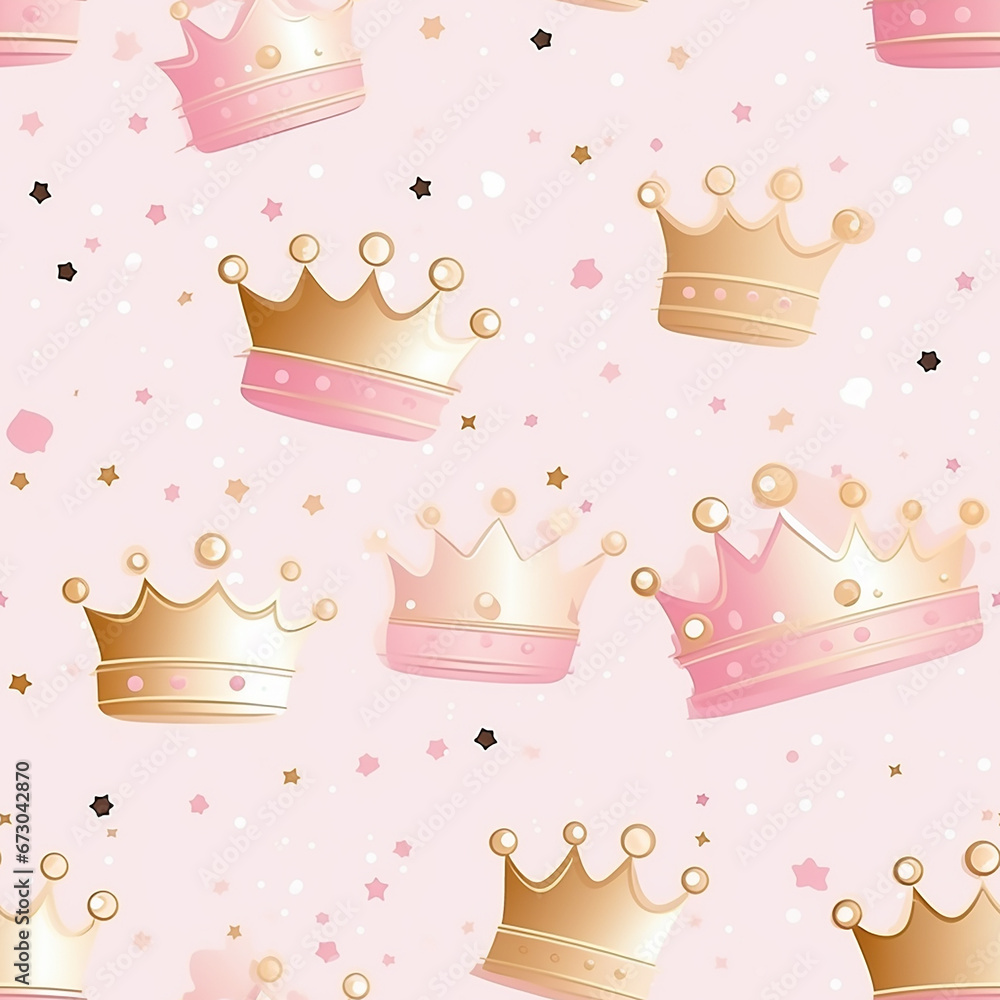 cartoon barber crowns background seamless pattern