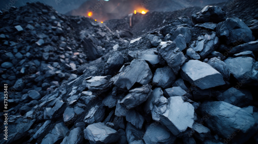 Heap of coal in a mine, Industrial coal mining in an open pit quarry, fossil fuels, environmental pollution