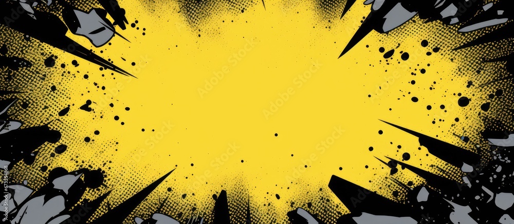 The background of the comic book is a combination of yellow and black colors creating an empty and blank design element There are no people in this template background