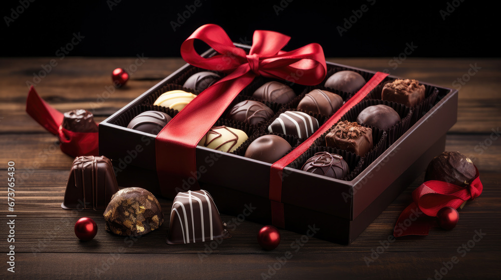 box of chocolates, chocolate candies in box ,chocolate pralines in a gift box as a luxury holiday present