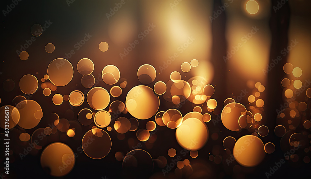 Golden blurred bokeh lights on black background. Glitter sparkle stars for celebrate. 