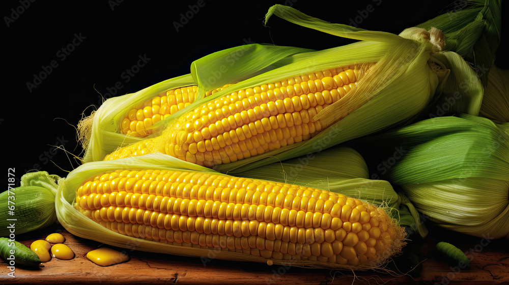 close up Corncobs or corn ears , Fresh sweet corn