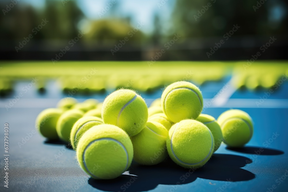 Tennis balls on the tennis court.