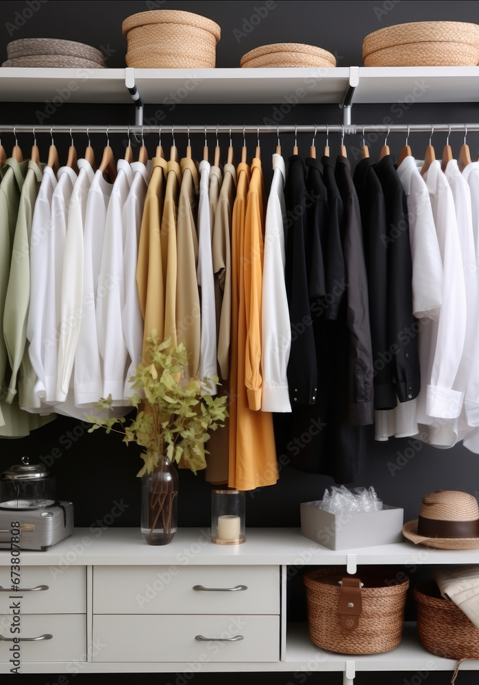 Clothes on rack in retail store.