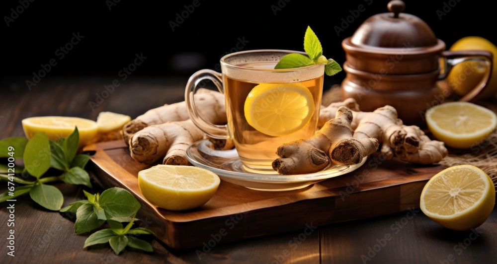 tea with ginger, lemon and mint