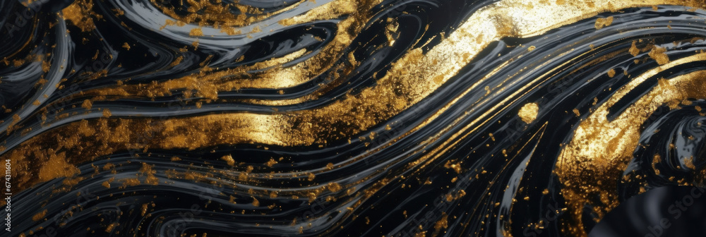 Abstract of Black marble background with gold liquid pattern. Marble or granite wall with golden wave splash.