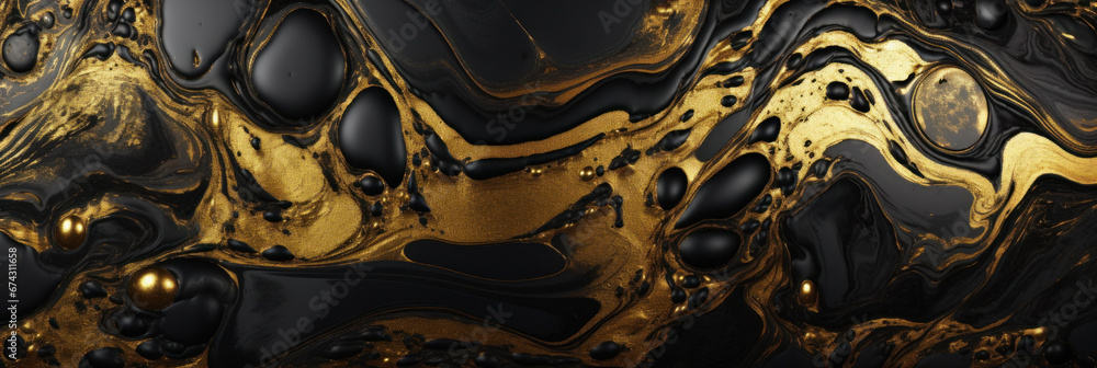 Abstract of Black marble background with gold liquid pattern. Marble or granite wall with golden wave splash.