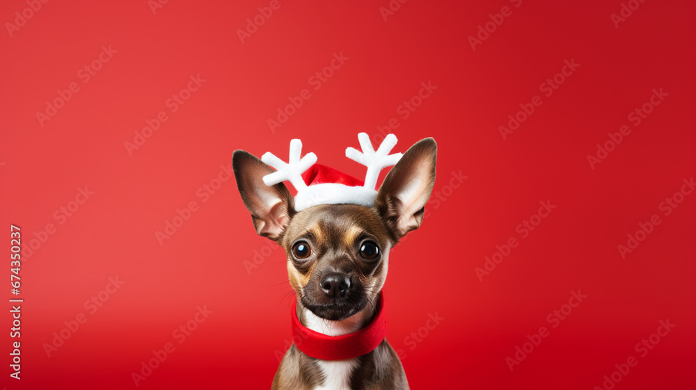 Dog wearing deer antlers for Christmas