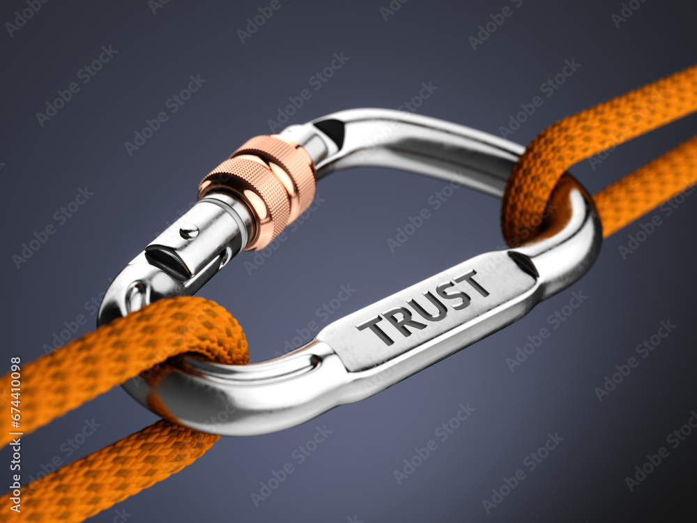 Carabine hook with Trust word - Trust concept - 3d renderi