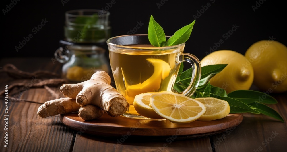 tea with ginger, lemon and mint