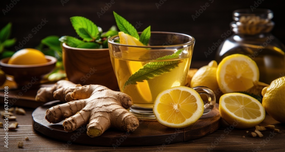 tea with ginger, lemon and mint