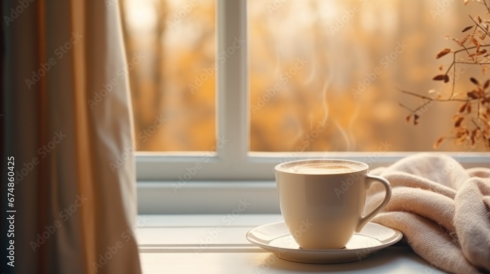 winter window wall background with cup of tea rsa stock images