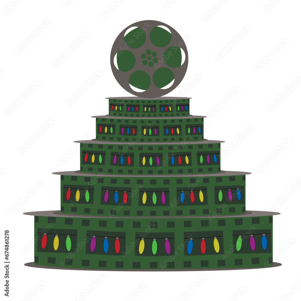 Christmas tree made of filmstrip on white background