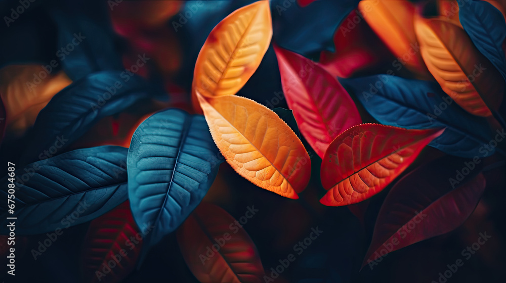 colorful autumn leaves background, a bunch of leaves with vibrant orange and green leaves