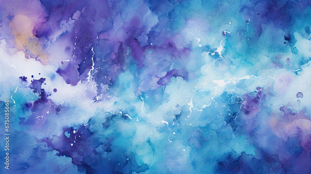 A vibrant abstract painting in shades of purple and blue, perfect for use as a background or a decorative element in graphic design projects or as a digital art print.