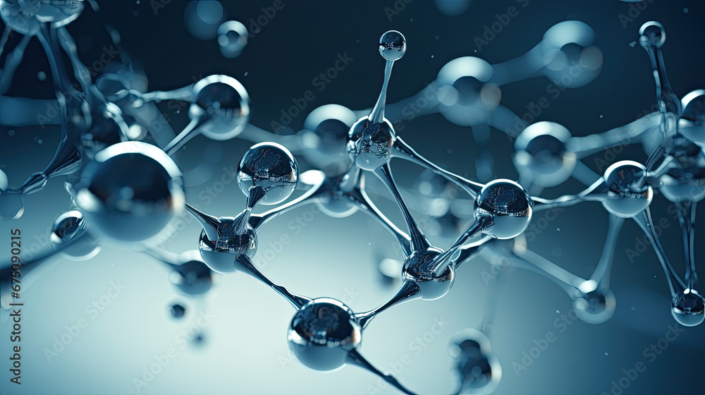 Cosmetic Essence, Liquid bubble, Molecule inside Liquid Bubble on DNA water splash background,  water molecule 3d rendering