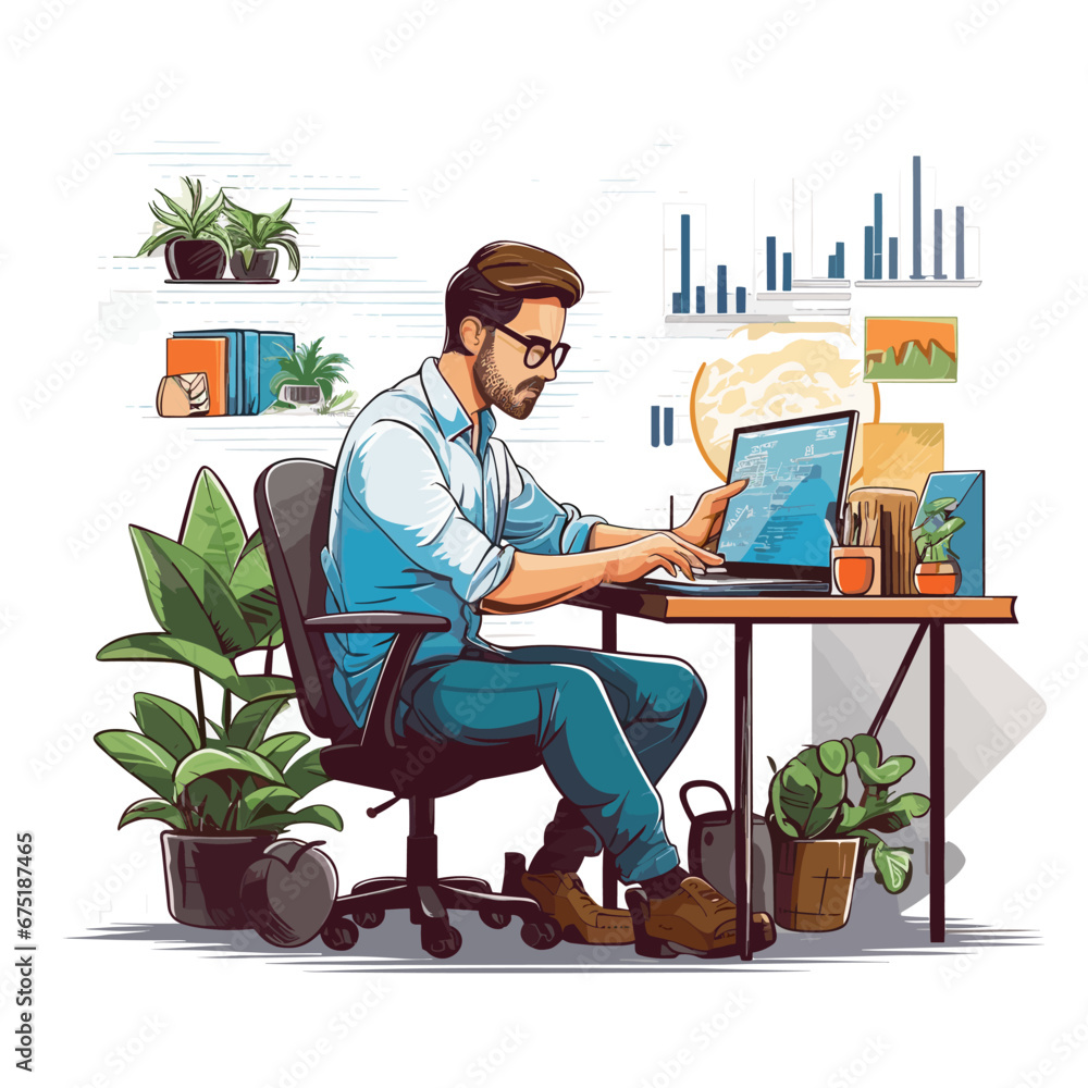 Vector illustrationa man trader working on white background-transformed