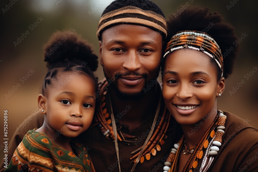 A beautiful South Africa family looking at the camera, South Africa culture.