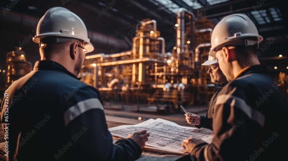 Engineers doing a workshop with the industrial team of engineers at industrial plant.