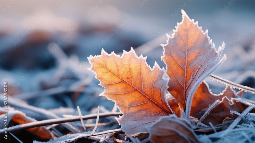 Frosty of autumn leaf beauty.