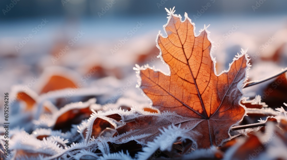 Frosty of autumn leaf beauty.