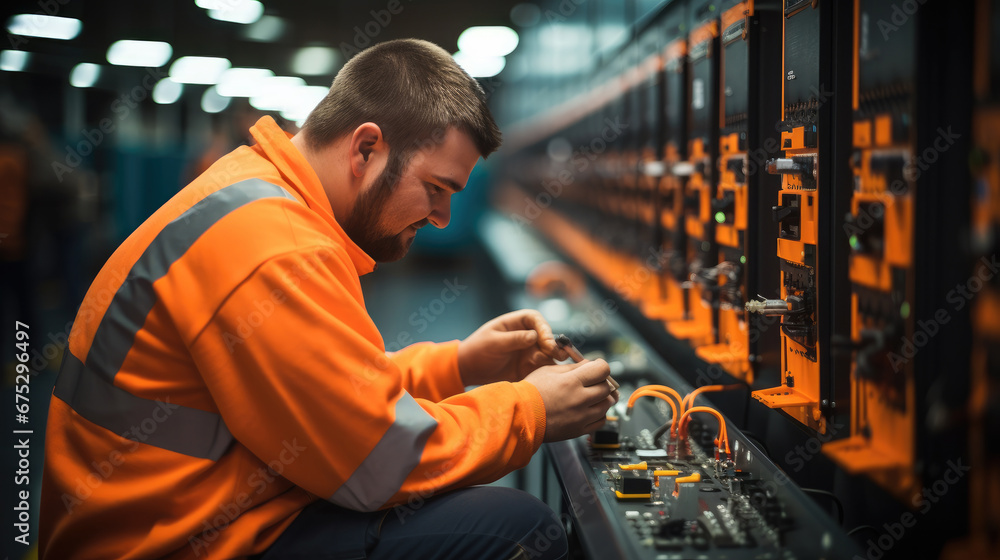 Technician work, Laying fibre optic cables.