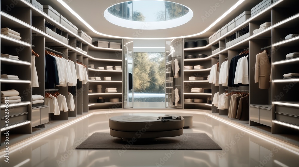 Modern dressing room, Minimalist, Luxury walk in closet.