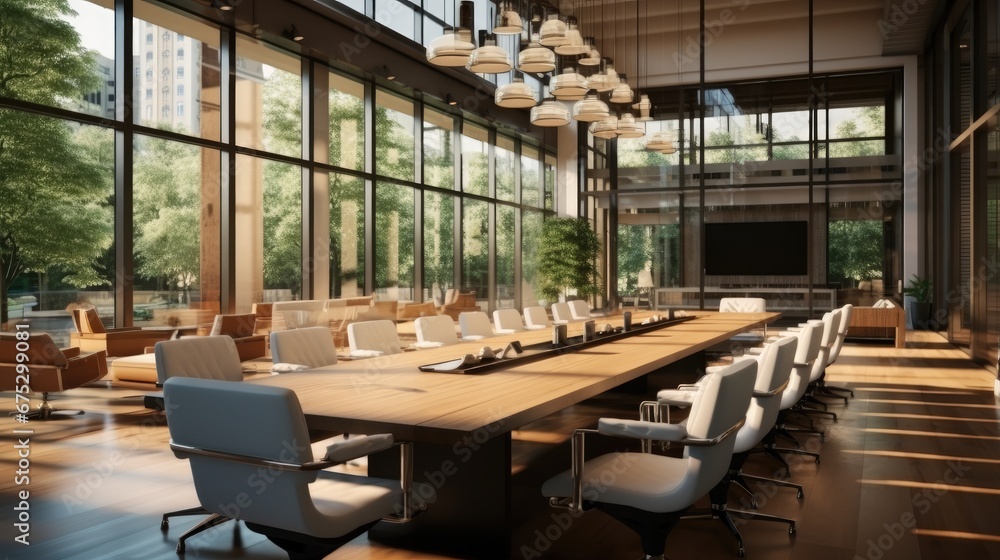 A large conference room, Contemporary, Brown, Stylish.