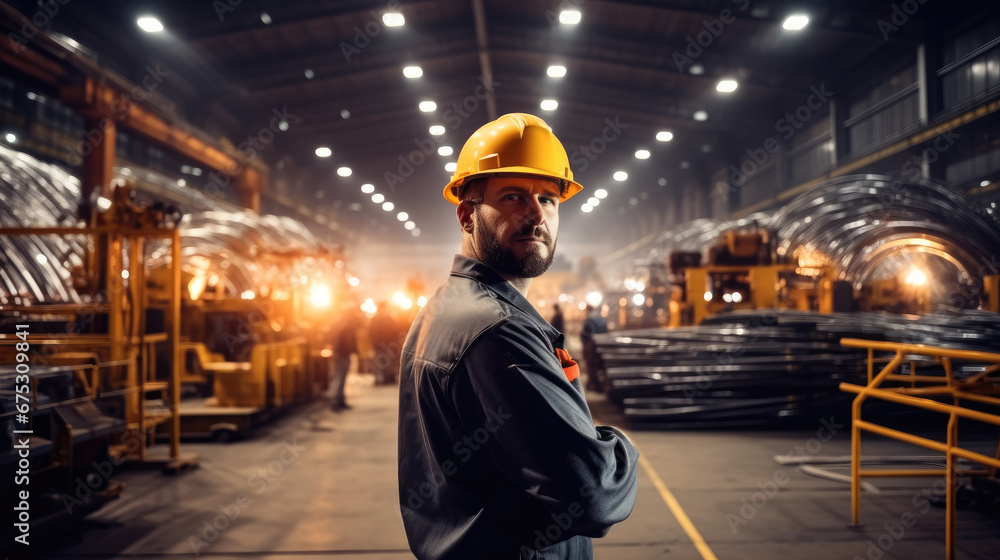 Man working with metal in hydraulics factory.