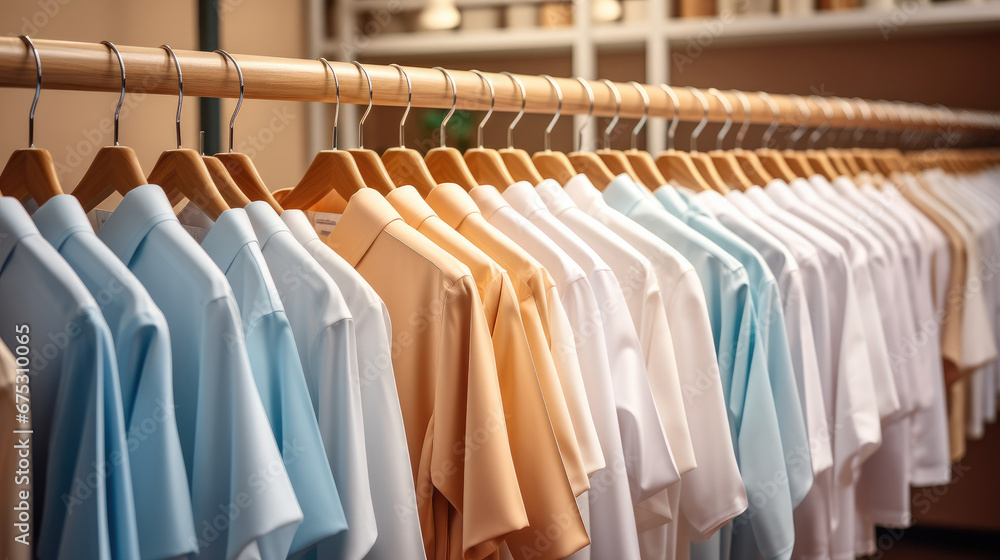 Vibrant clothes rack in a clothing store, Showcasing abundant fashion variation.