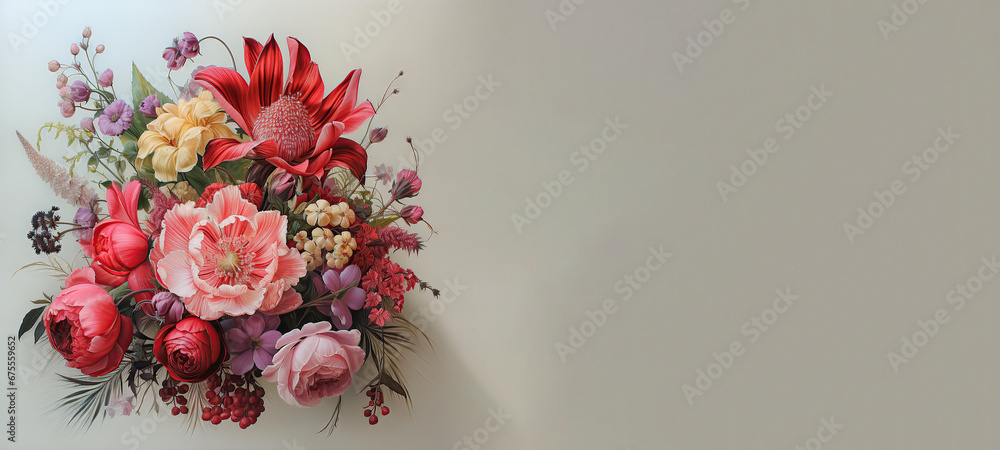 Bouquet of colorful flowers with copy space on the right