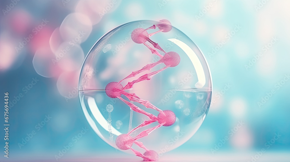 Cosmetic solution concept DNA in a transparent bubble