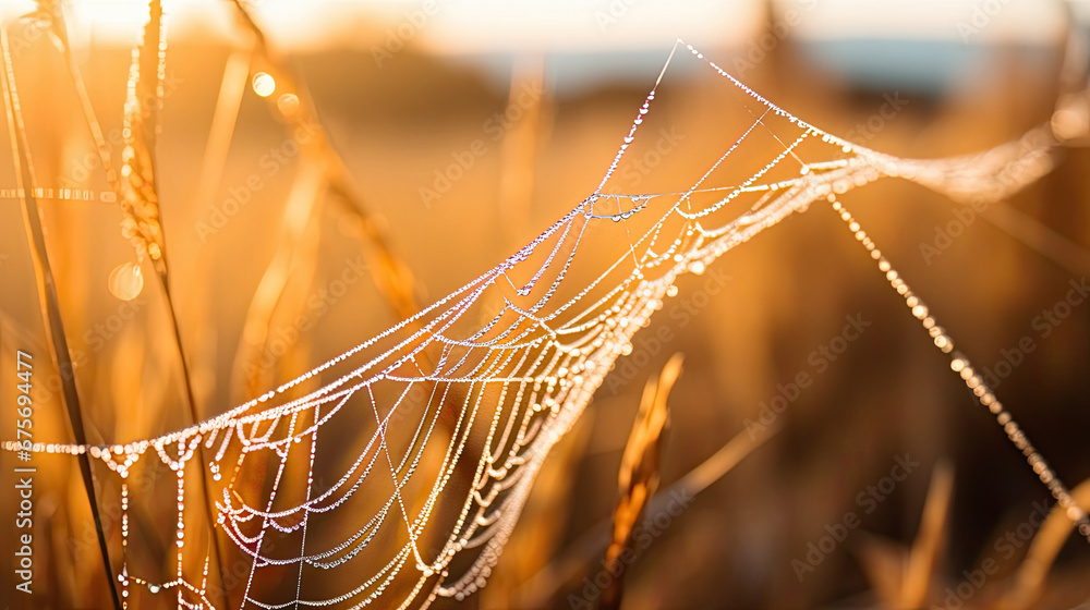 spider web in the morning dew,Cold dew condensing on a spider web