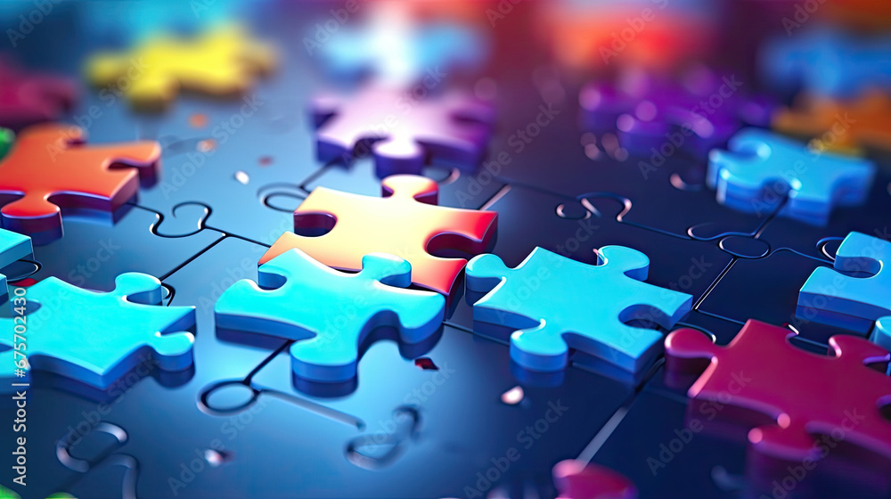 jigsaw puzzle pieces, Jigsaw puzzle connecting together. Team business success partnership or teamwork concept. 3d rendering illustration