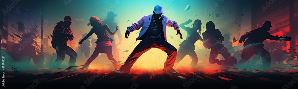 hip hop dancer on blurred background, hip hop background illustration, Generative Ai 