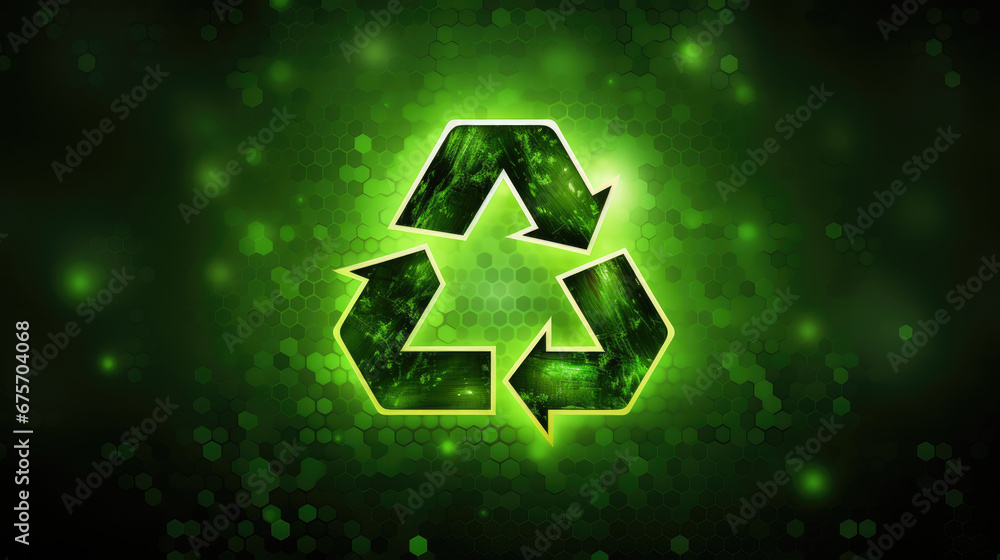 Green triangular Symbol of waste recycling in the style of paper clippings. Ecological concept. The green planet. Earth Day. Mother Nature. Recycling. 