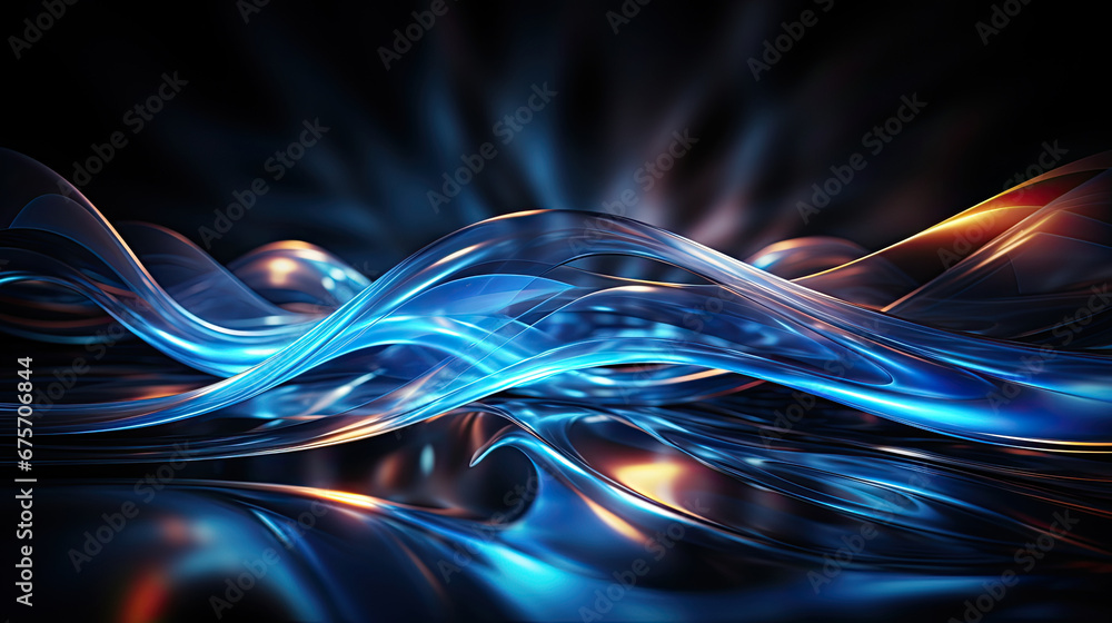 futuristic, energy technology concept. Digital image of light rays, stripes lines with blue light, speed and motion blur over dark blue background