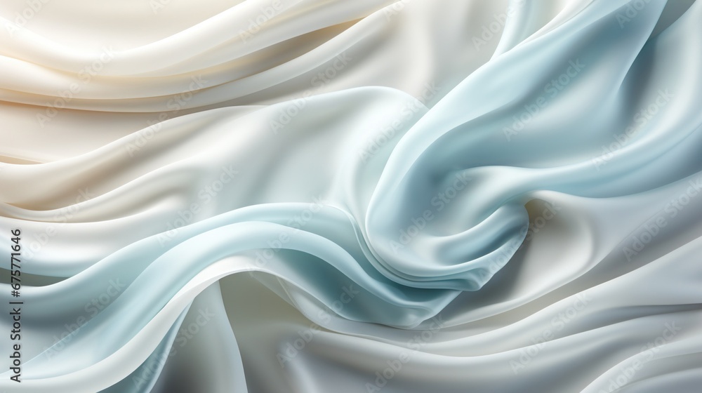 Elegant white and light blue silk background. Luxurious wedding concept. Generative AI